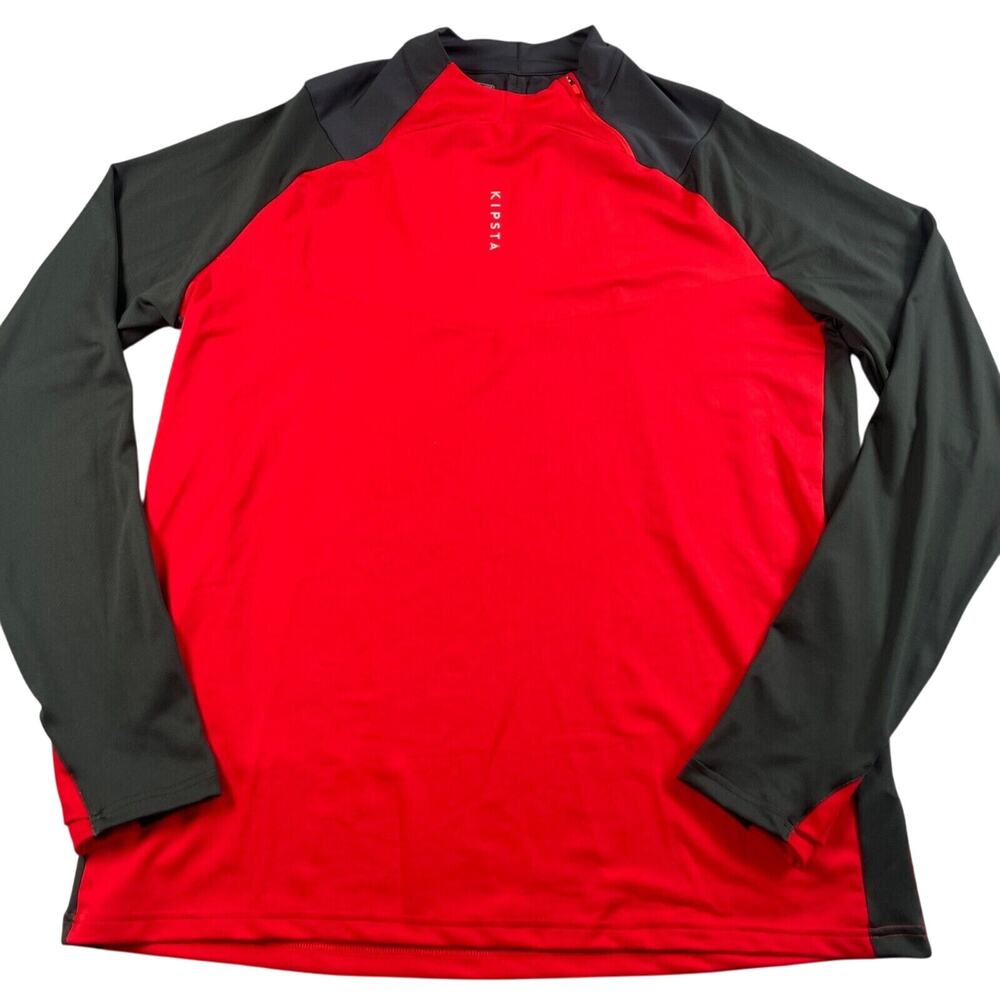 Decathlon Kipsta Training Shirt Mens US XL‎ Red Gray 1/2 Zip T500 Thumbholes